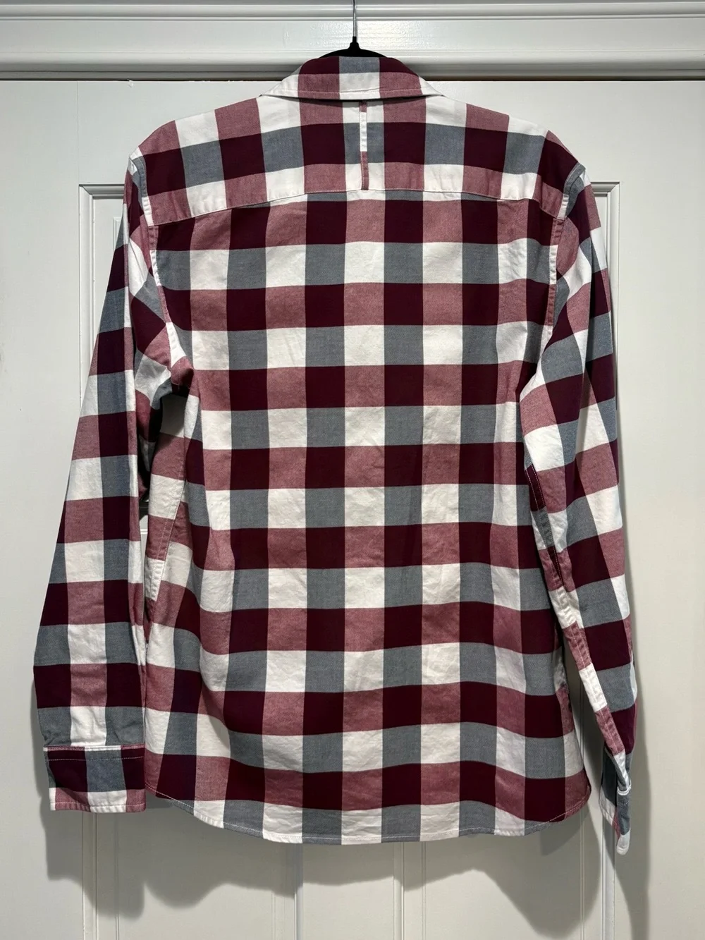 Banana Republic Mens MED SLIM FIT Burgundy& White Check Long Sleeve Button-Down